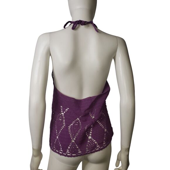 Vintage 90's Y2K PINKY Purple Crocheted Halter Top Womens Size Medium - Picture 2 of 7